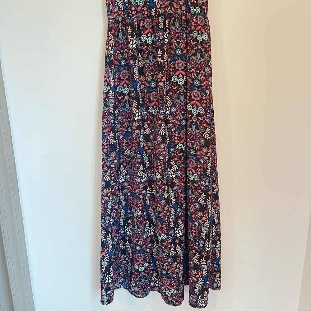Boho Tropical Mixed Print Colorful Botanical & Floral Maxi Dress - Size M - Picture 6 of 11